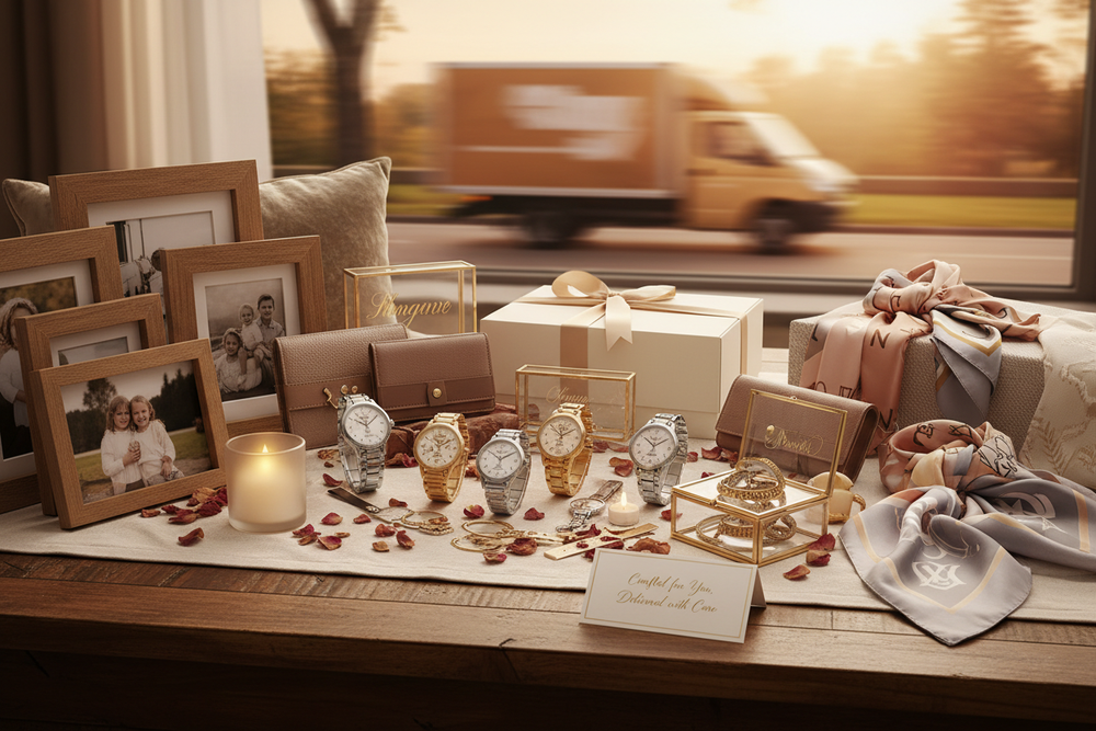 create an image that convey --Embrace personalized gifting with our selection of high-quality customized products. Expect seamless and prompt delivery every time.